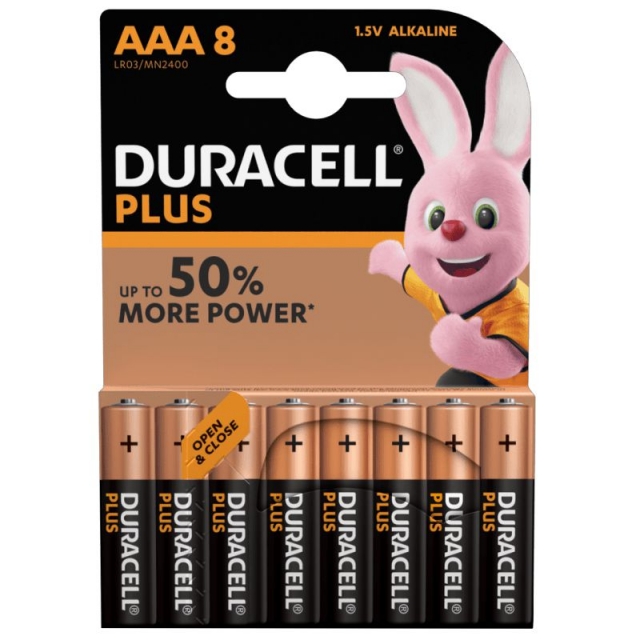 duracell plus 50% aaa lr03, pack ahorro 8 bateras